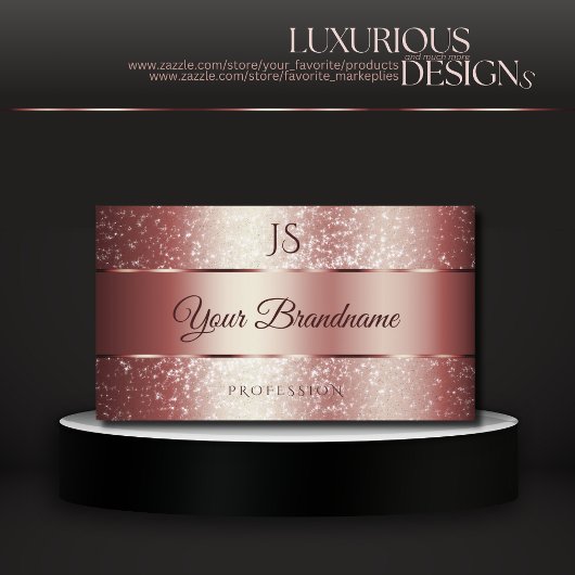 Elegant Roos Red Sparkle Glitter en Initialen Visitekaartje