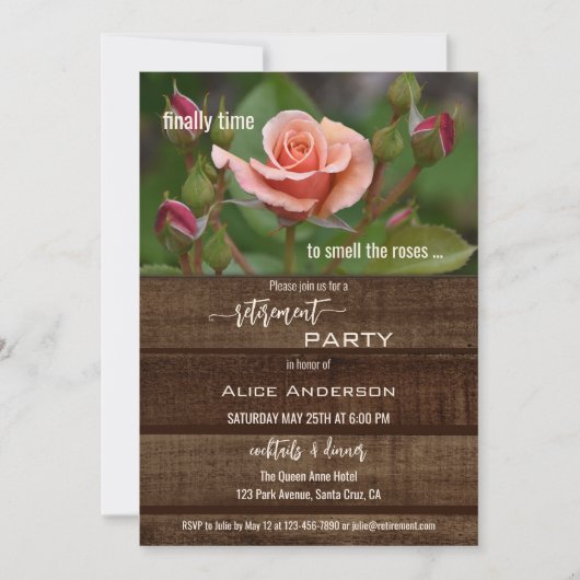 Elegant Roos Relax Garden Retirement Party Kaart (Voorkant)