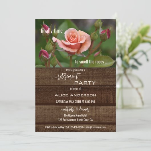 Elegant Roos Relax Garden Retirement Party Kaart (Staand voorkant)