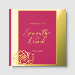 Elegant Roos Rode bruiloft Folie gastenboek