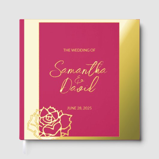 Elegant Roos Rode bruiloft Folie gastenboek (Voorkant)