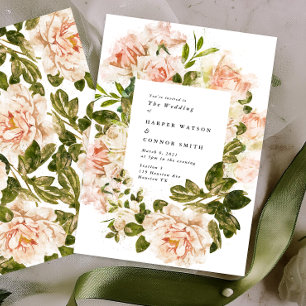 Elegant Roos Romance Waterverf huwelijksuitnodigin Kaart