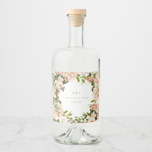 Elegant Roos Romance Wedding Likeurfles Etiket (Voorkant)