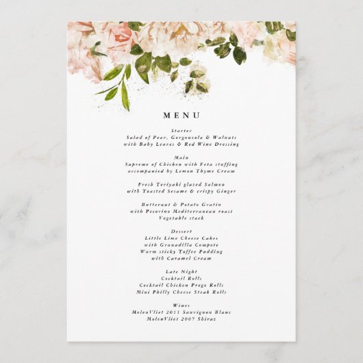 Elegant Roos Romance Wedding Menu (Voorkant)