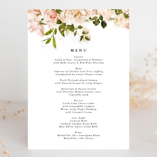 Elegant Roos Romance Wedding Menu
