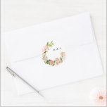 Elegant Roos Romance Wedding Ronde Sticker<br><div class="desc">Een klassiek elegant ontwerp gemoderniseerd met monogramtekst in de breedte en de plaatsing van de waterverf rozen & groen om de Klassieke Ronde Sticker te belichamen. Moderne klassieke floralen. Witte en roze rozen. Stijlvolle, klassieke bruiloft met een modern modernisme van Phrosne Ras Design - Elegant Roos Romance Waterverf Classic Round...</div>