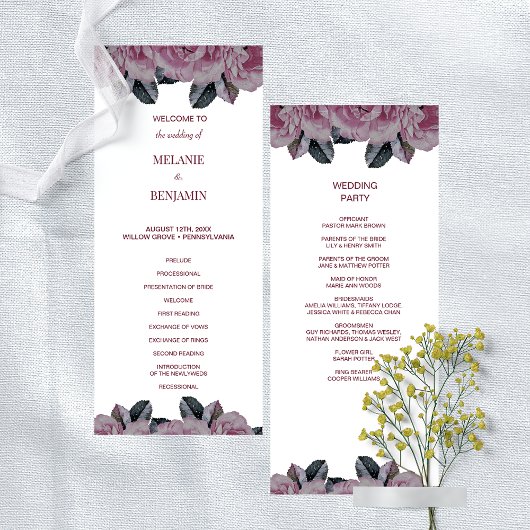 Elegant Roos Romantisch Bloemen Trouwprogramma Kaart