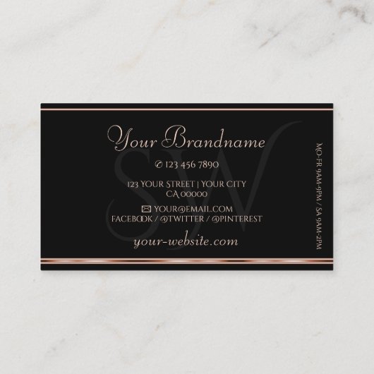 Elegant Roos Rood Gouden Glitter Initialen Zwart Visitekaartje (Achterkant)