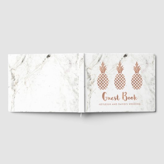Elegant Roos roze ananas op wit marmer Gastenboek (Volledig)