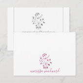 Elegant Roos Roze Bloemen Wijnstok Script Naam Notitiekaartje (Voorkant / Achterkant)