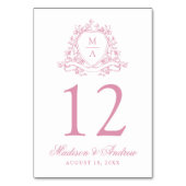 Elegant Roos Roze Bloemkam Monogram Huwelijk Kaart (Voorkant)