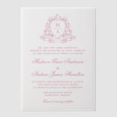 Elegant Roos Roze Bloemkam Monogram Huwelijk Vellum Uitnodigingen (Voorkant)