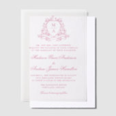 Elegant Roos Roze Bloemkam Monogram Huwelijk Vellum Uitnodigingen (Offset)