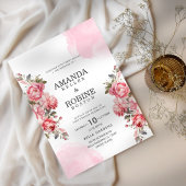 Elegant Roos Roze Botanische Huwelijksuitnodiging Kaart