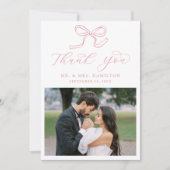 Elegant Roos Roze Bow Fotobruiloft Bedankkaart (Voorkant)
