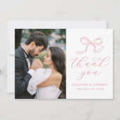 Elegant Roos Roze Bow Fotobruiloft Bedankkaart (Voorkant)