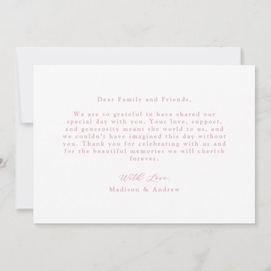 Elegant Roos Roze Bow Fotobruiloft Bedankkaart (Achterkant)