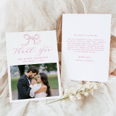 Elegant Roos Roze Bow Fotobruiloft Bedankkaart