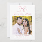 Elegant Roos Roze Bow Fotobruiloft Save The Date (Voorkant)