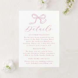 Elegant Roos Roze Bow Wedding Details Informatiekaartje