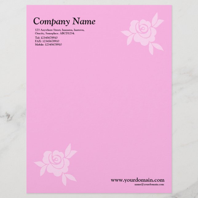 Elegant Roos - Roze Briefhoofd Sjabloon (Voorkant)