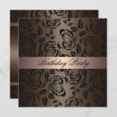 Elegant Roos Roze & Bruin Verjaardagsuitnodiging Kaart (Voorkant / Achterkant)