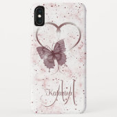 Elegant Roos Roze Butterfly, Heart Marble Monogram Case-Mate iPhone Case (Achterkant)