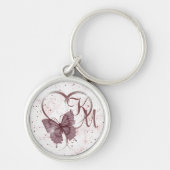 Elegant Roos Roze Butterfly, Heart Marble Monogram Sleutelhanger (Voorkant)
