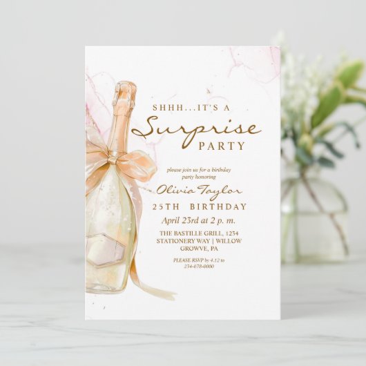 Elegant Roos Roze Champagne Verjaardag thema Kaart (Staand voorkant)