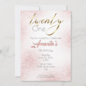 Elegant Roos roze en goudglitter 21st Kaart (Voorkant)