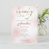 Elegant Roos roze en goudglitter 21st Kaart (Staand voorkant)