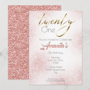 Elegant Roos roze en goudglitter 21st Kaart