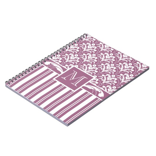 Elegant Roos Roze en Witte Kunst Deco Damask Flora Notitieboek (Linkerzijde)