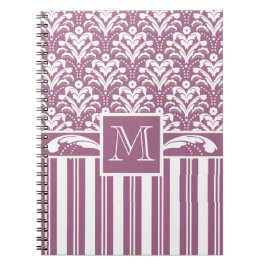 Elegant Roos Roze en Witte Kunst Deco Damask Flora Notitieboek