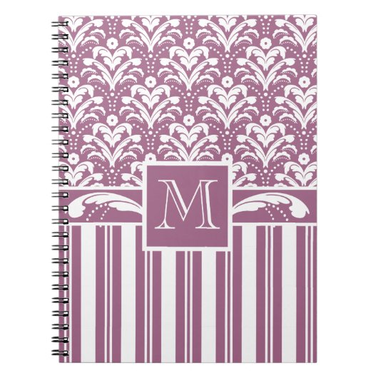 Elegant Roos Roze en Witte Kunst Deco Damask Flora Notitieboek (Voorkant)