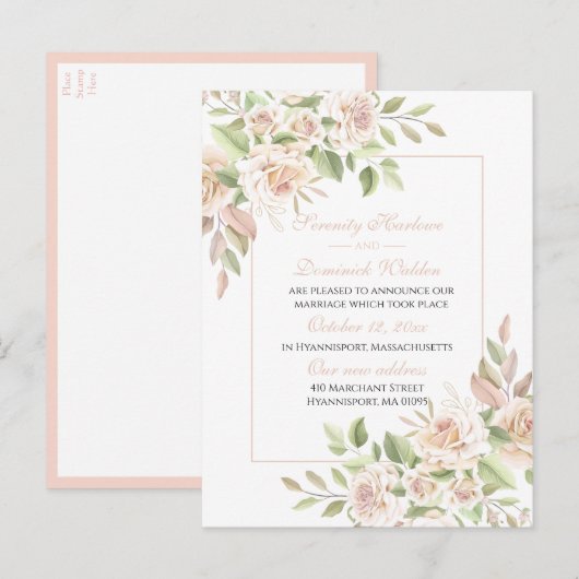 Elegant Roos Roze Floral trouwt alleen maar Aankondigingskaart (Voorkant / Achterkant)