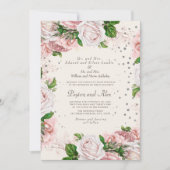 Elegant Roos Roze Floral Zilver Glitter Wedding Kaart (Voorkant)
