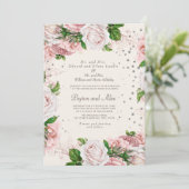 Elegant Roos Roze Floral Zilver Glitter Wedding Kaart (Staand voorkant)