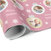 Elegant Roos Roze Foto Ornamenten Aangepast kerstf Cadeaupapier (Rol Hoek)