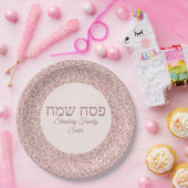 Elegant Roos Roze Glitter Hebreeuws Happy Passover Papieren Bordje (Feest)