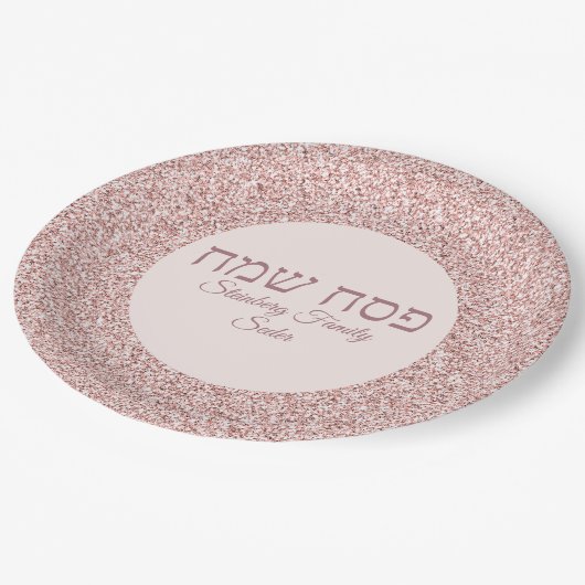 Elegant Roos Roze Glitter Hebreeuws Happy Passover Papieren Bordje (Gekanteld)
