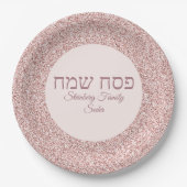 Elegant Roos Roze Glitter Hebreeuws Happy Passover Papieren Bordje (Voorkant)