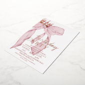 Elegant Roos Roze Gouden Boog Verjaardagsfeest Folie Uitnodiging (Gedraaid)