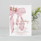 Elegant Roos Roze Gouden Boog Verjaardagsfeest Folie Uitnodiging (Staand Voorkant)