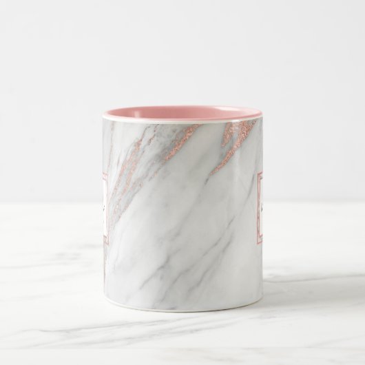 Elegant Roos roze goudkleurig marmer grijze MONOGR Tweekleurige Koffiemok (Center)