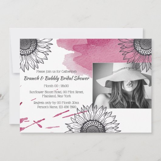 Elegant roos roze grijs DIY foto zonnebloem partij Kaart (Voorkant)
