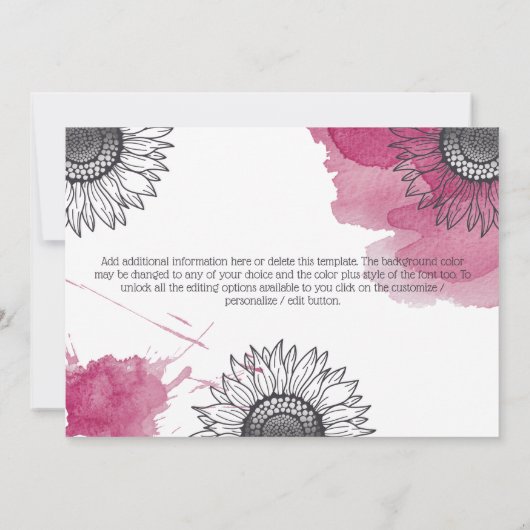 Elegant roos roze grijs DIY foto zonnebloem partij Kaart (Achterkant)