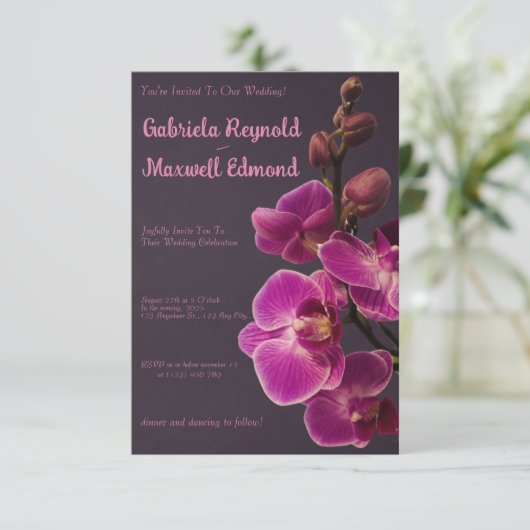 Elegant Roos Roze Orchideeën Bruiloft Kaart (Staand voorkant)