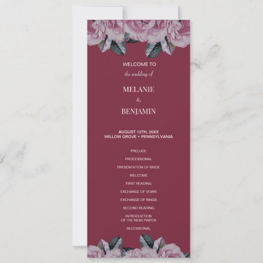 Elegant Roos Roze Romantisch Bloemen Trouwprogramm Kaart (Voorkant)