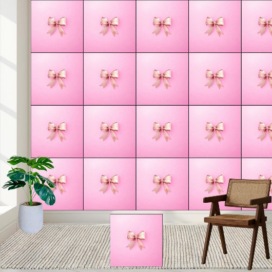 Elegant Roos Roze Satijn Coquette Bow Esthetisch Behang